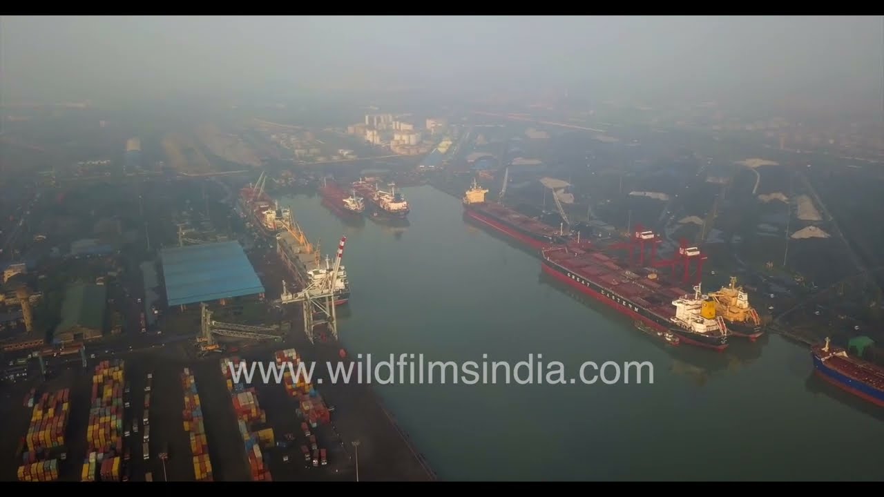 Busy Haldia Port from above | Cargo ships and industrial activity