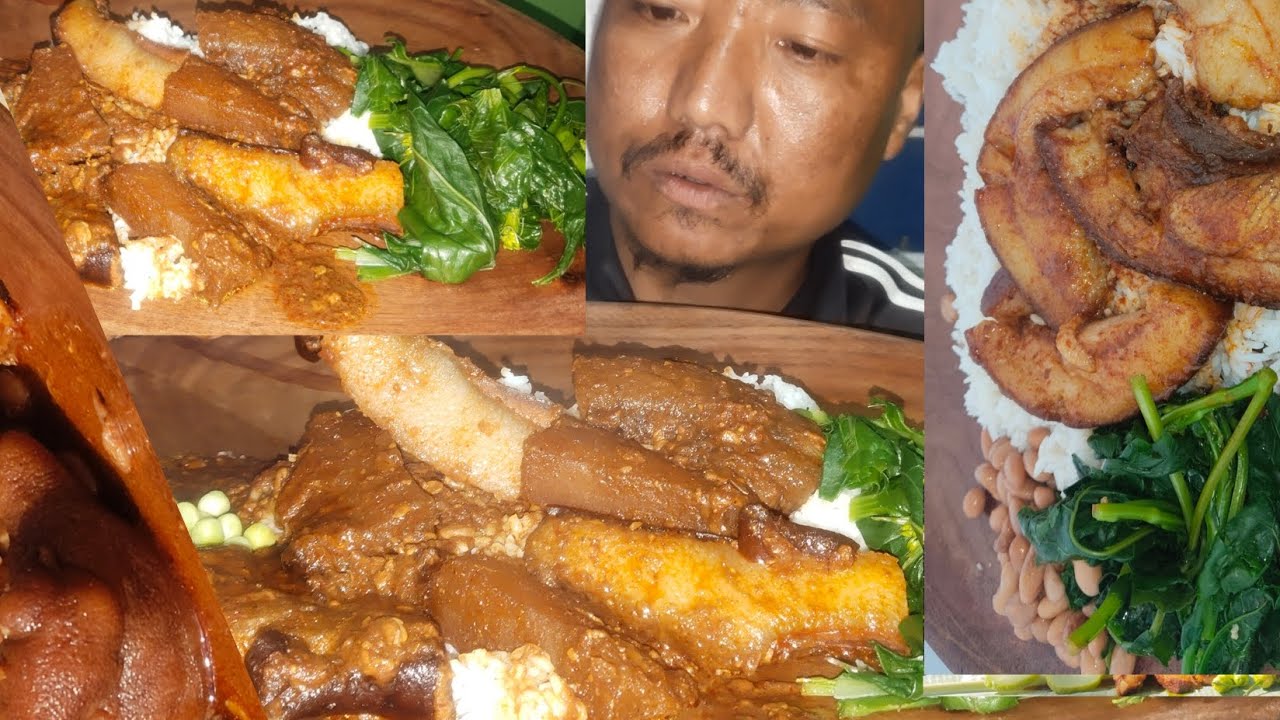 Axone smoke pork with kholar and vegetables 🤤🍆