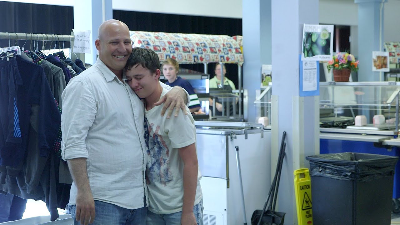 Returning Soldier surprises son at Frontier Middle School