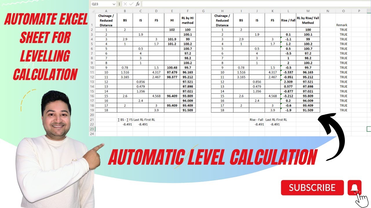 Automate Excel Sheet for Levelling Calculation || Levelling in Excel Sheet