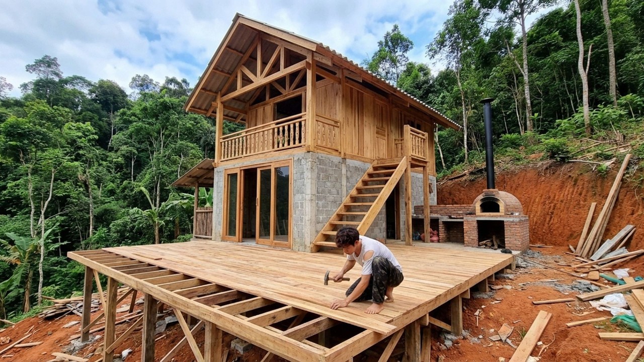 A Man Spent 200 Days Building A Wooden House In The Forest After Many Years Of Planning