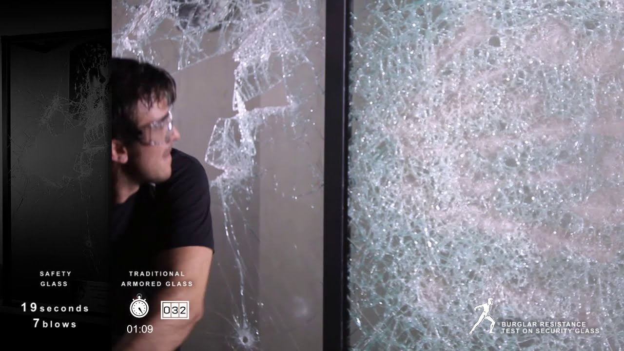 Burglar resistance test on high security armored glass