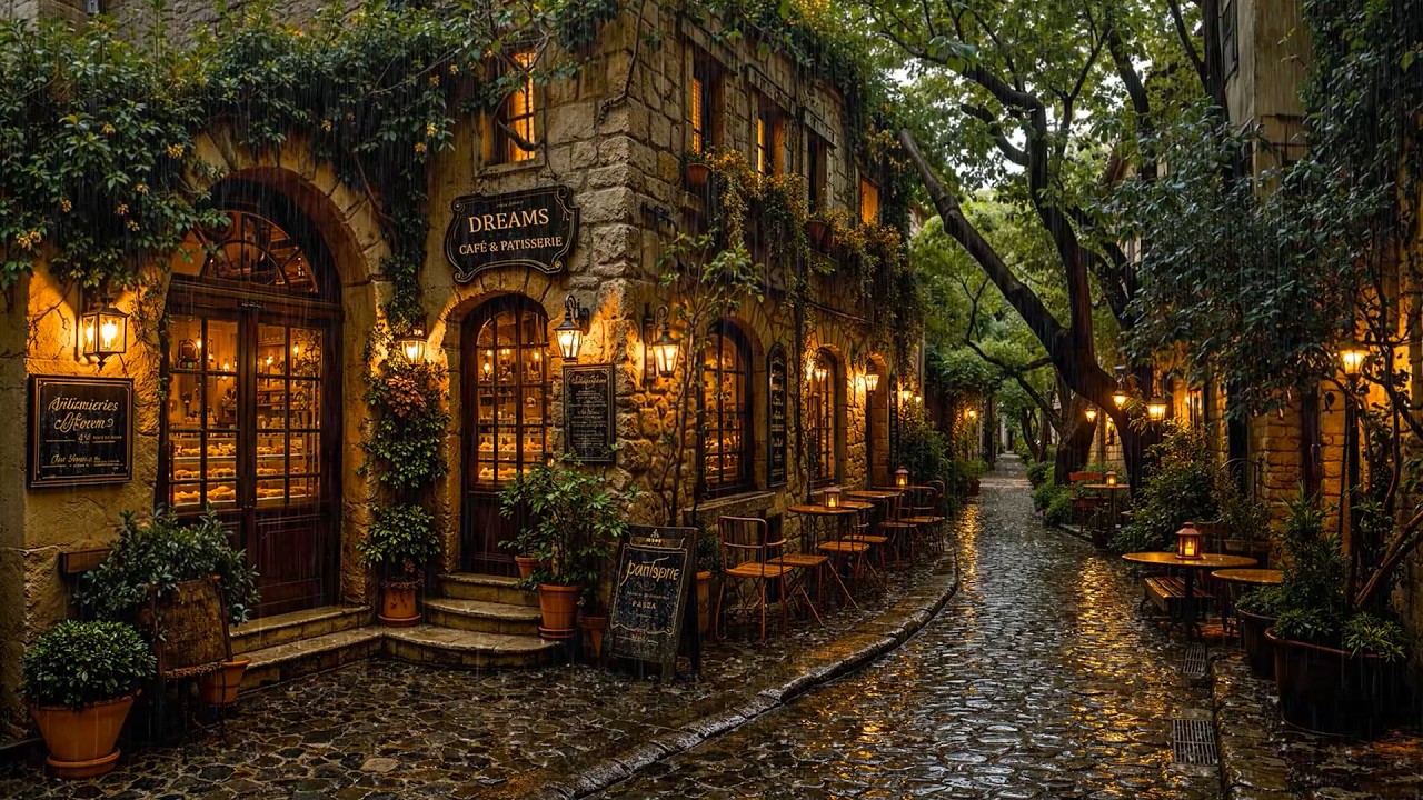 Escape to a Rainy Vintage Caf&eacute; Bakery ☕ Cozy Jazz Amience & Rain Sounds for Quiet Evenings & Study🌧️