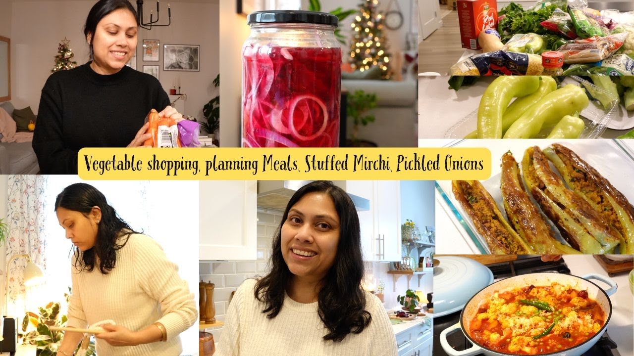 Winter special Vegetable Shopping - Planning Meals - Bharwa Mirchi / Stuffed Mirchi & Pickled Onion