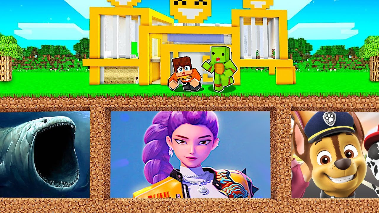 STRASZNE POTWORY MIESZKAJĄ POD DOMEM SMILESLOW w Minecraft! (Bloop, KPop Rumi, Psi Patrol)