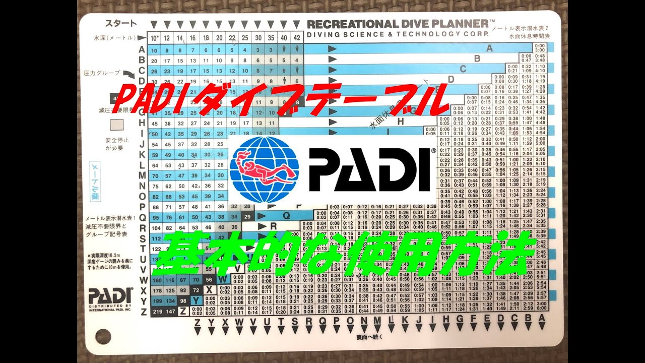 PADI ダイブテーブルの使い方　その１ Dive table