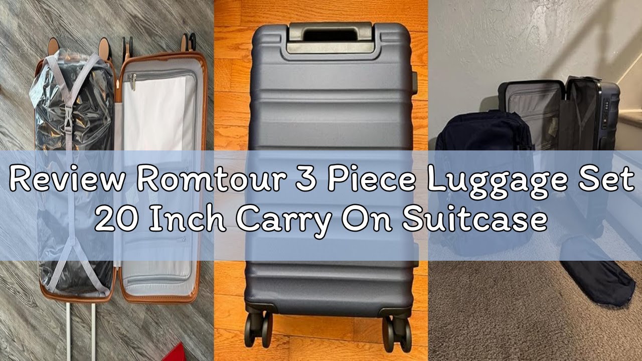 Review Romtour 3 Piece Luggage Set 20 Inch Carry On Suitcase with Spinner Wheels, PC Hard Shell TSA