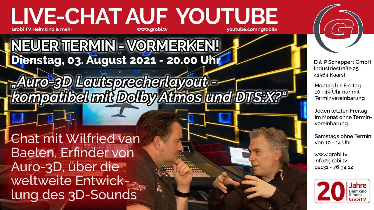 LiveChat - Auro3D Lautsprecherlayout - kompatibel mit Dolby Atmos und DTS:X? Chat mit W. van Baelen