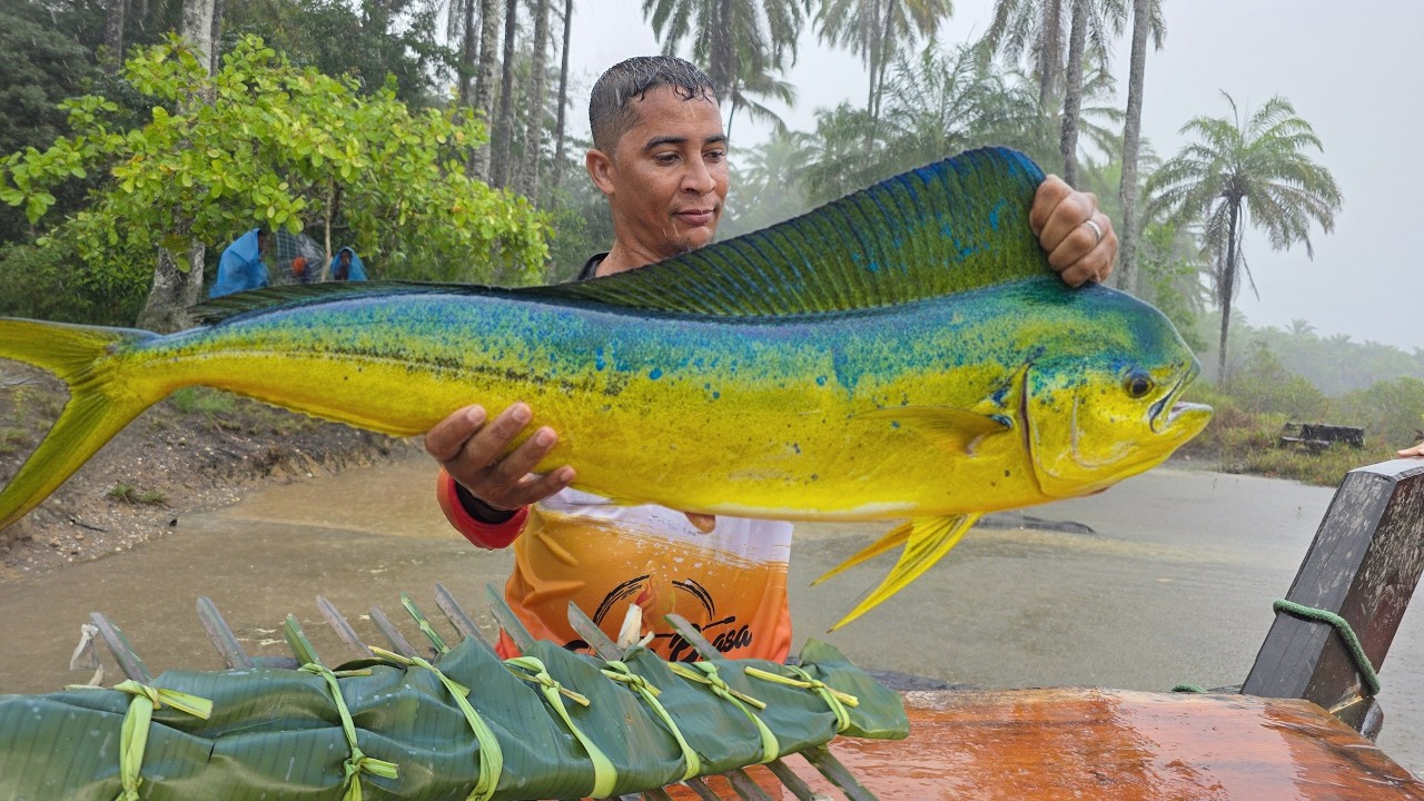 PEIXE DOURADO ASSADO E COZIDO NA FOLHA DE BANANEIRA