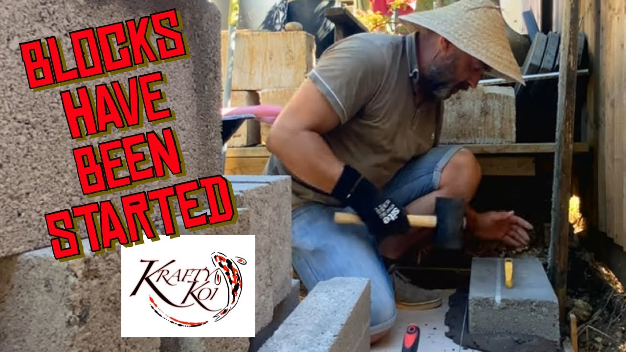 Koi Pond Build Pt 9 - Preparing the base for/and laying Blocks for the first time... EVER