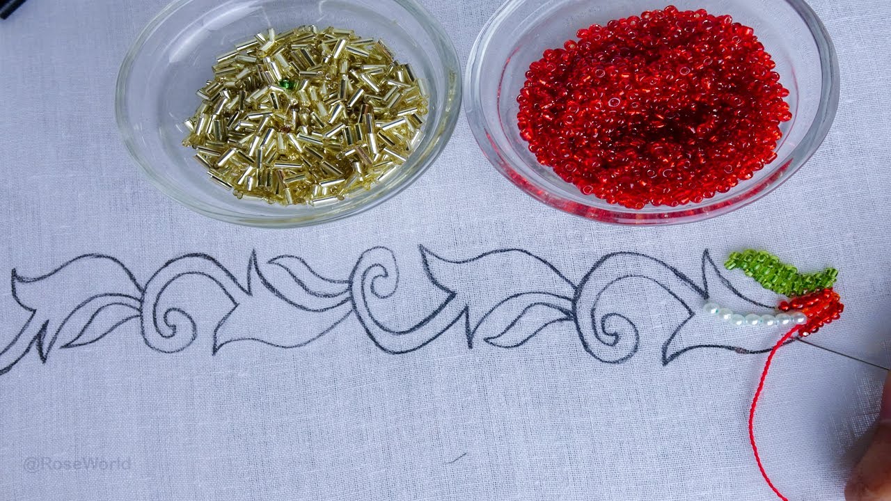 Super easy beaded hand embroidery border line design easy beads work tutorial