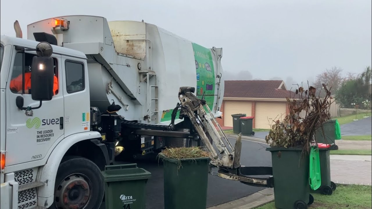 Garbage Truck VS. Extremely Overflowing Organics Bins