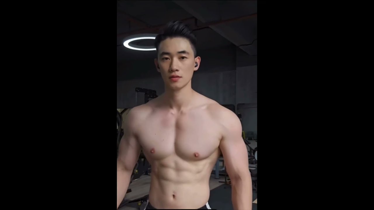 Young fit asian men topless show off hot guy
