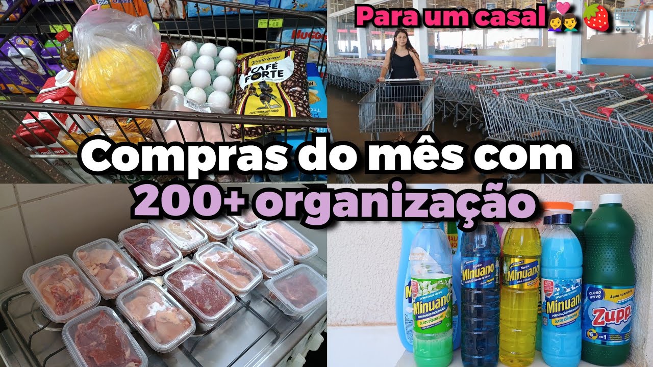COMPRAS DO MÊS COM 200 REAIS PARA UM CASAL👩‍❤️‍👨+ORGANIZAÇÃO DAS COMPRAS 🛒🍎🍓