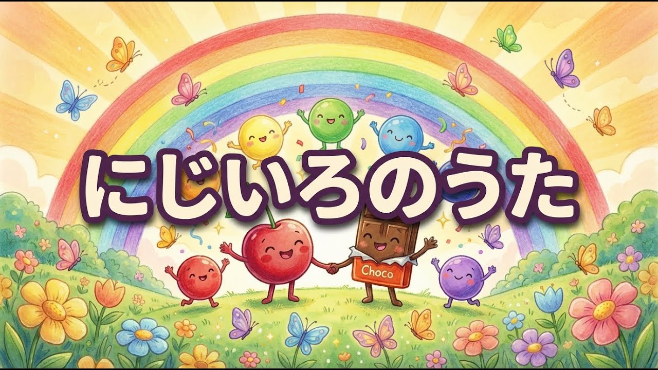にじいろのうた 🌈 あか・オレンジ・きいろ・みどり・あお・むらさき | チェリーチョコ 子供の歌 | 色を覚えよう
