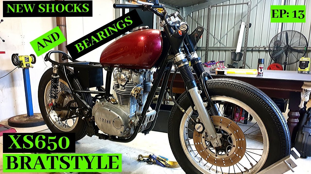 XS650Brat Build Ep 13: Swing arm bearings and new shocks