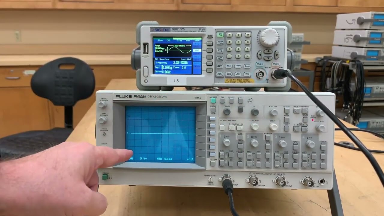 Tutorial on Fluke PM3084 Oscilloscope with Siglent SDG1025 Function Generator - DeAnza Physics Lab