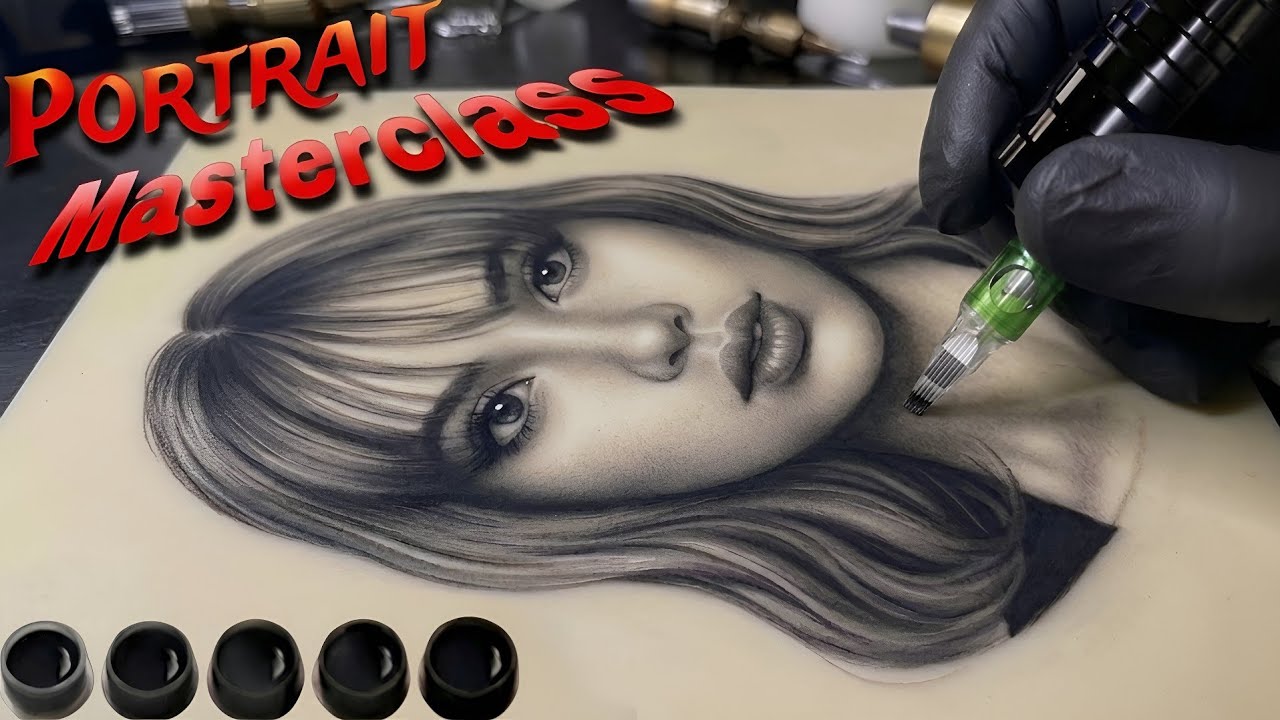 Portrait Tattoo Shading | face,Eyes,Hair,nose, Lips Full prosess masterclass shading techniques