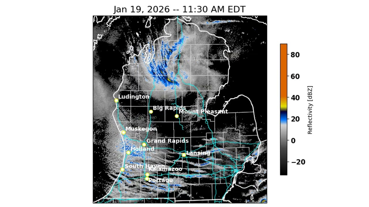 19 January 2026 10 AM to Noon Radar of Lake Effect Bands