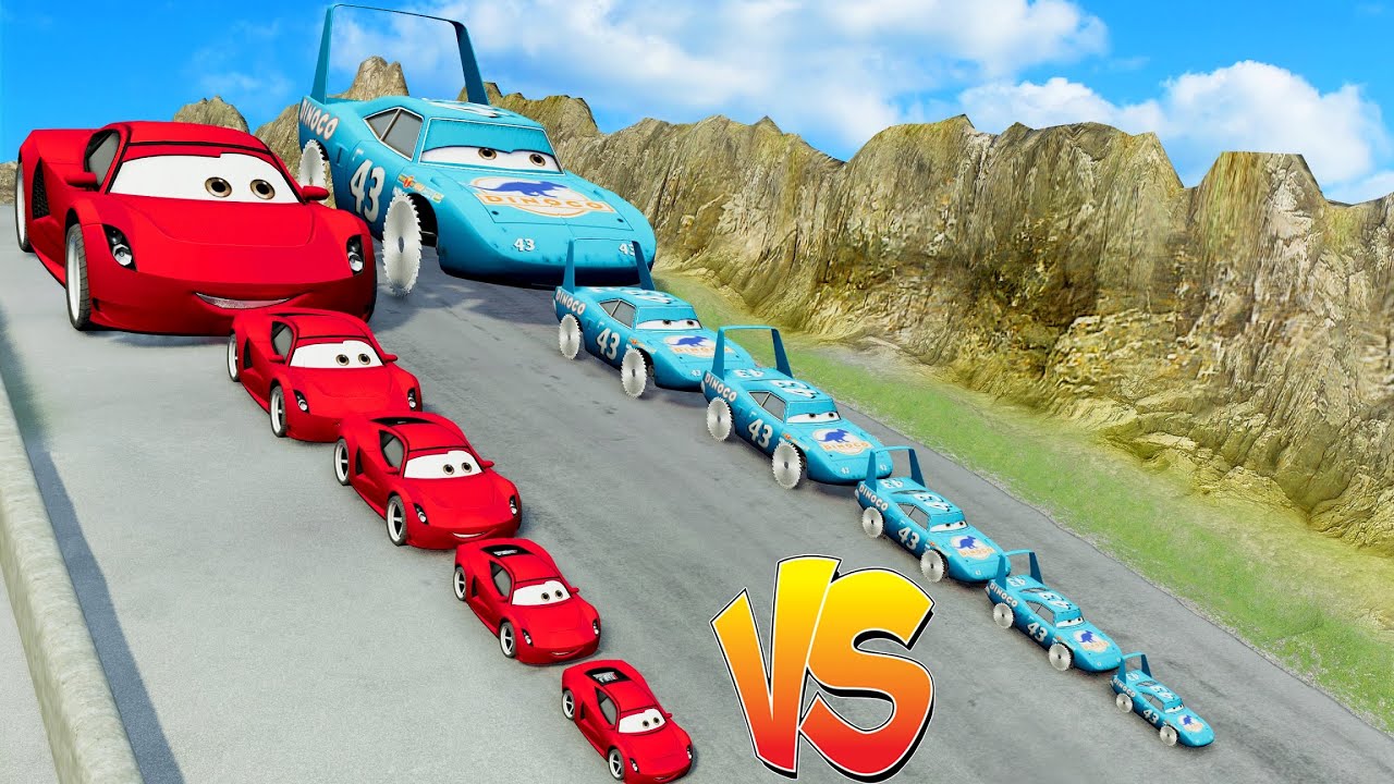 Big & Small Giovanni vs Big & Small King Dinoco with Small Saw Wheels vs DOWN OF DEATH BeamNG.drive