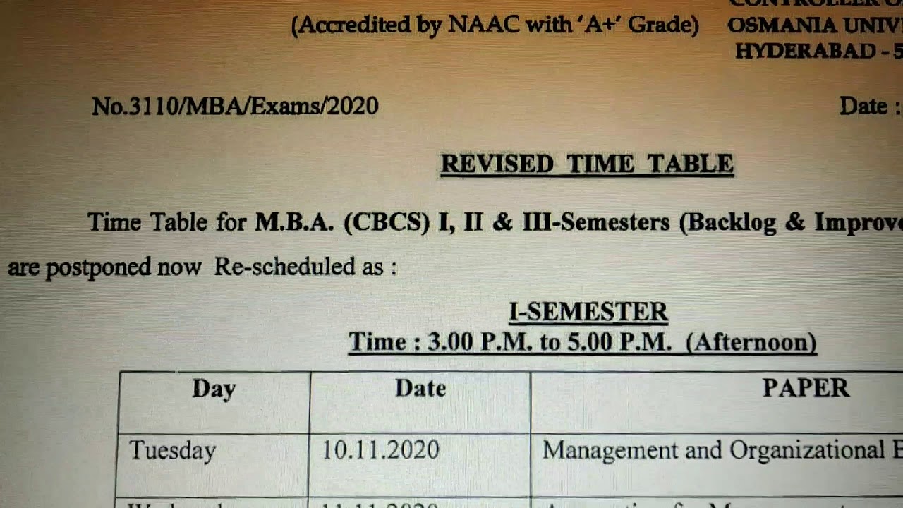OU Degree Backlog Examination Reschedule