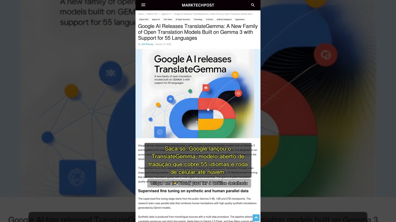 🧐👉 Google lança TranslateGemma: tradução em 55 idiomas desafia ChatGPT 