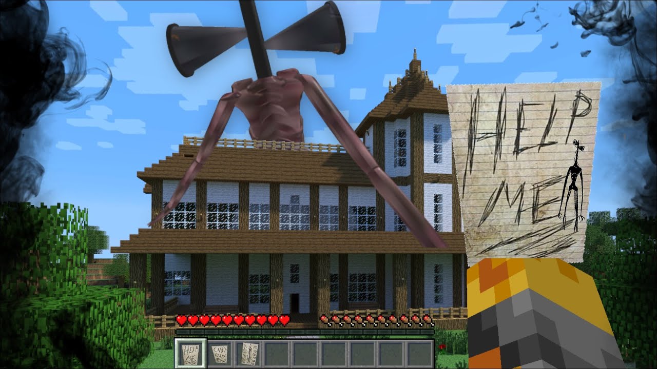 Minecraft GIANT SIREN HEAD APPEARS IN OUR MINECRAFT HOUSE MOD / FIGHT OFF THE DANGEROUS MONSTER !!