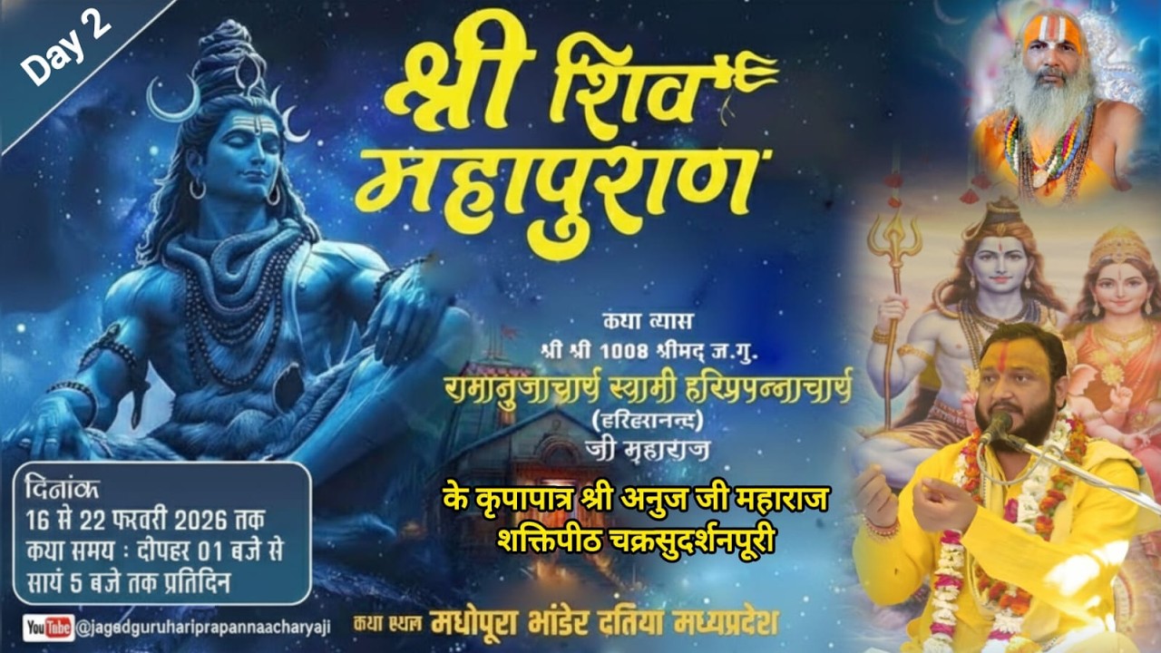 Live Day-2/श्रीशिव महापुराण कथा / माधोपुर,दतिया/ जगद्गुरू महाराज जी के कृपापात्र श्री अनुज जी महाराज