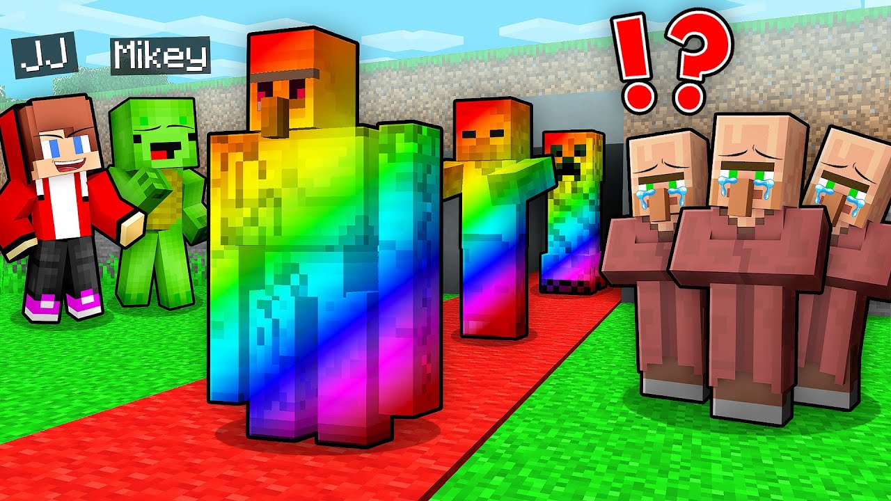 JJ and Mikey Steal Villager's RAINBOW MOBS in Minecraft ! - Maizen