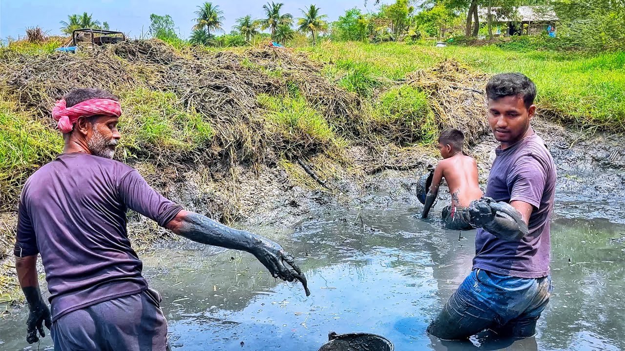 এক বছর পর রাহুল দার মাঠের ডোবা ছিঁচে অনেক জিওল মাছ পেলাম village fishing!!!
