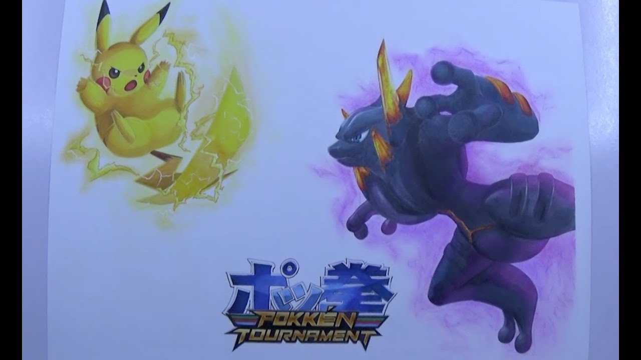 Time Lapse Drawing - Pikachu vs. Shadow Mewtwo from 'Pokkén Tournament'