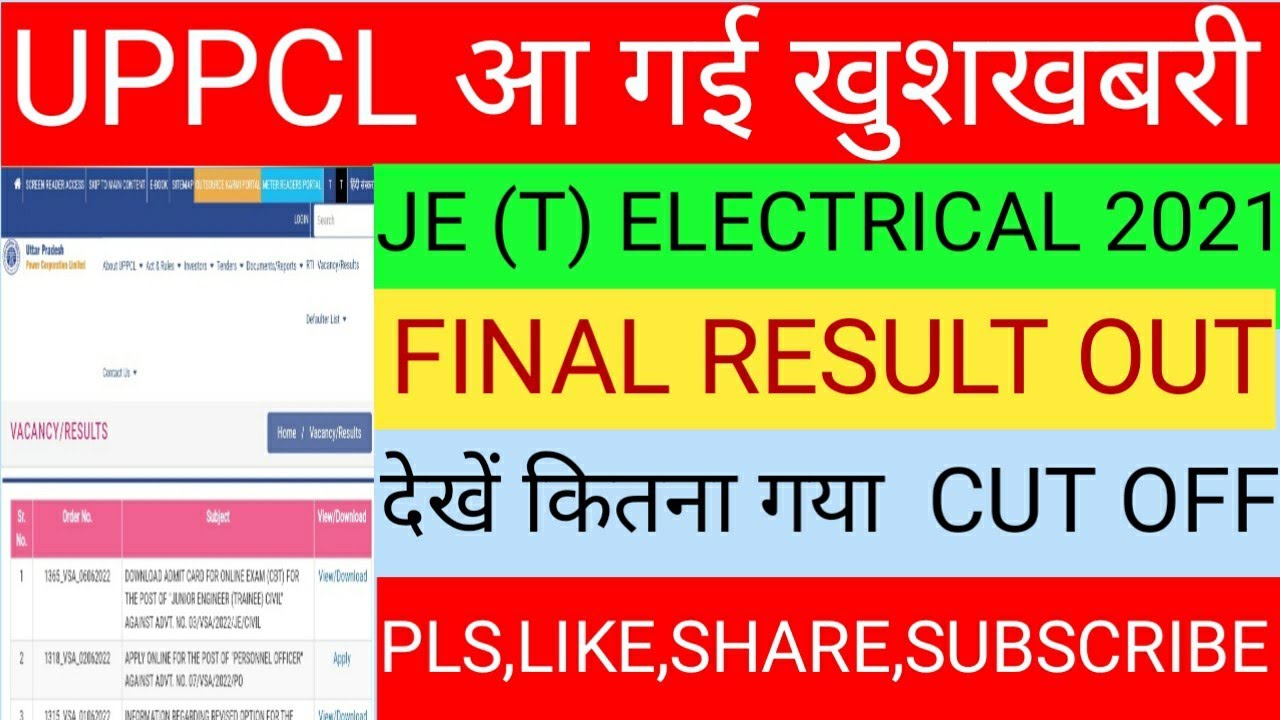 uppcl je electrical result 2022 uppcl je electrical cut off 2022 uppcl latest news today je cut off