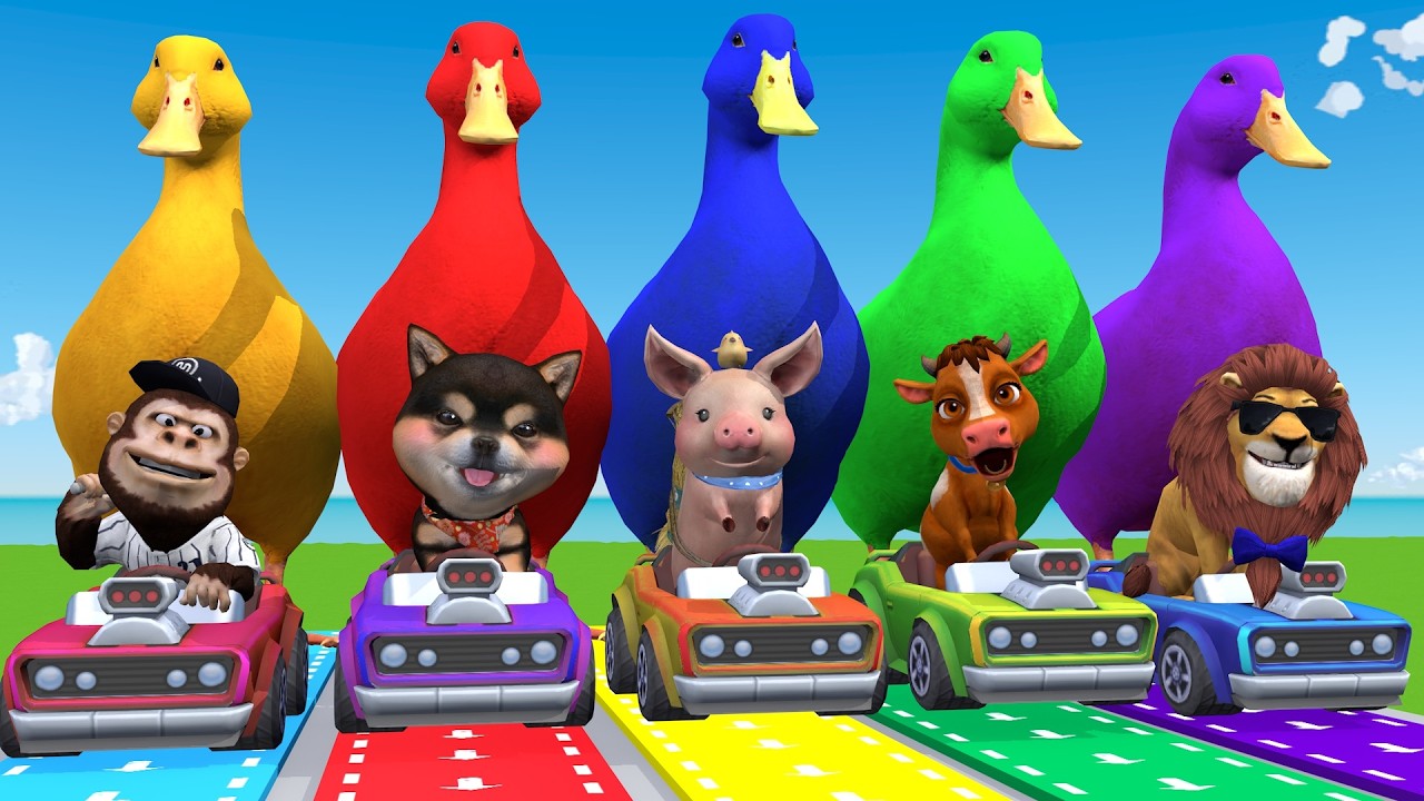 Long Slide Game With Cow Elephant Gorilla Hippopotamus Tiger - 3d Animal Game - Funny 3d Animals