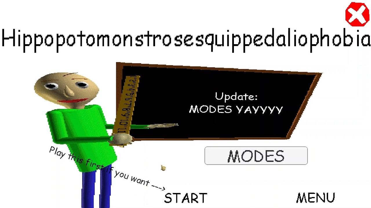 Baldi's Basics Hippopotomonstrosesquippedaliophobia Mod Full Walkthrough