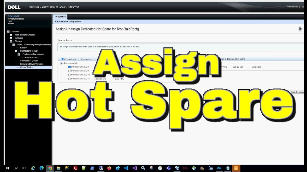Dell OpenManage (OMSA) | Assign Hot Spare | PERC RAID Controller