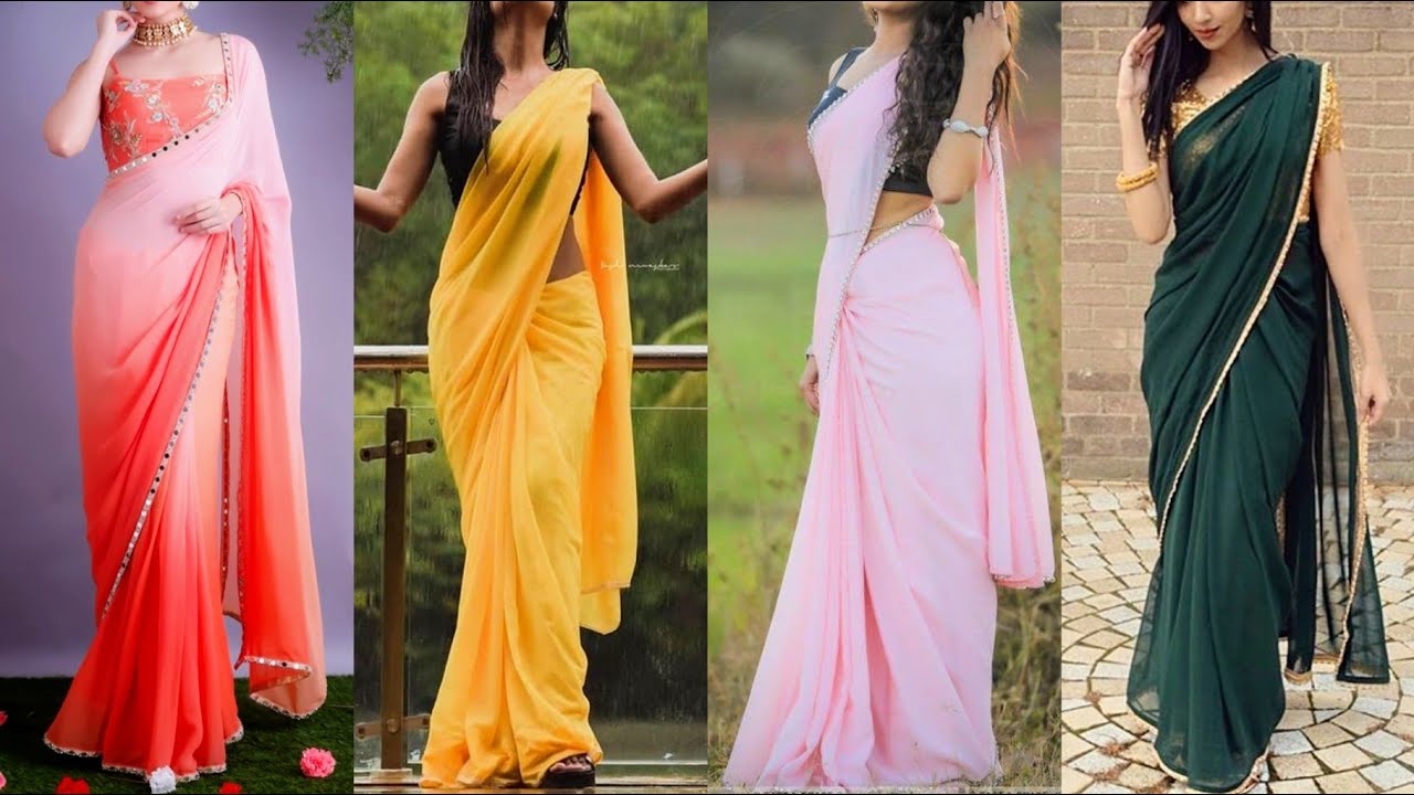Party Wear Plain Georgette Saree with blouse Designs  - Modern and Stylish Saree Ideas for 2022