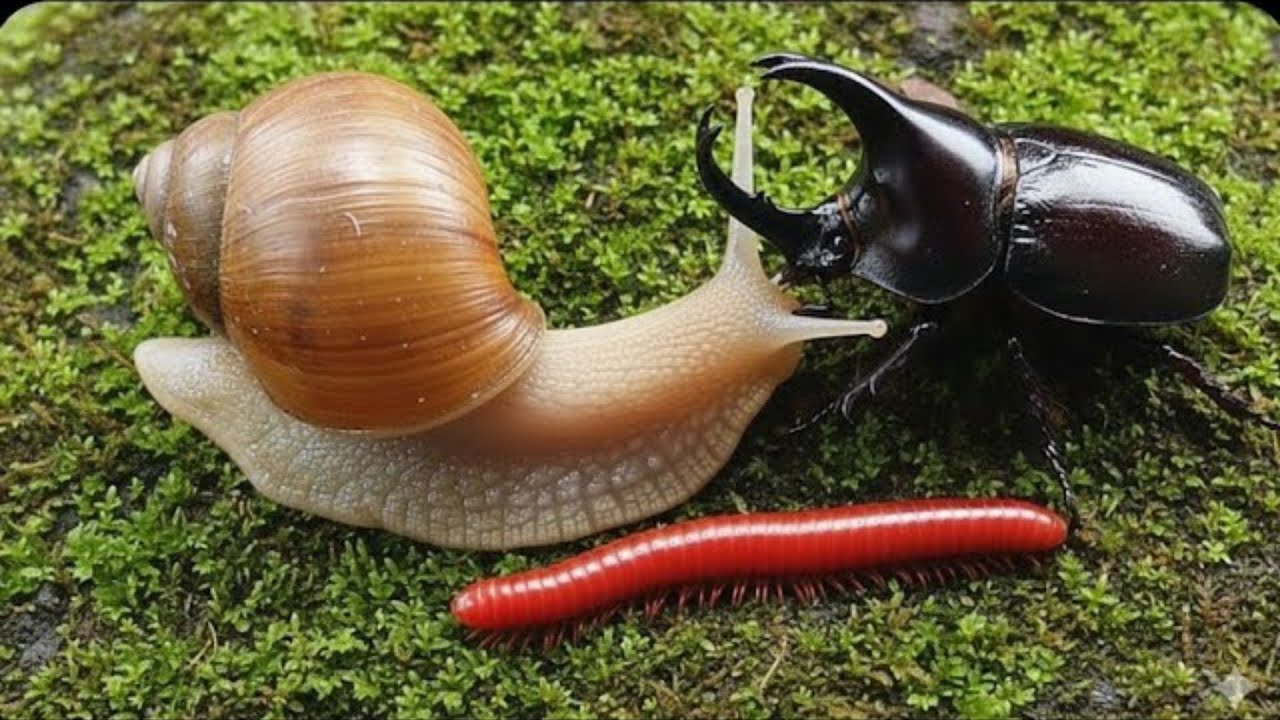RARE‼️ I Never Expected to See Millipede , Snail & Rhino Beetle Together #rareencounter #insects