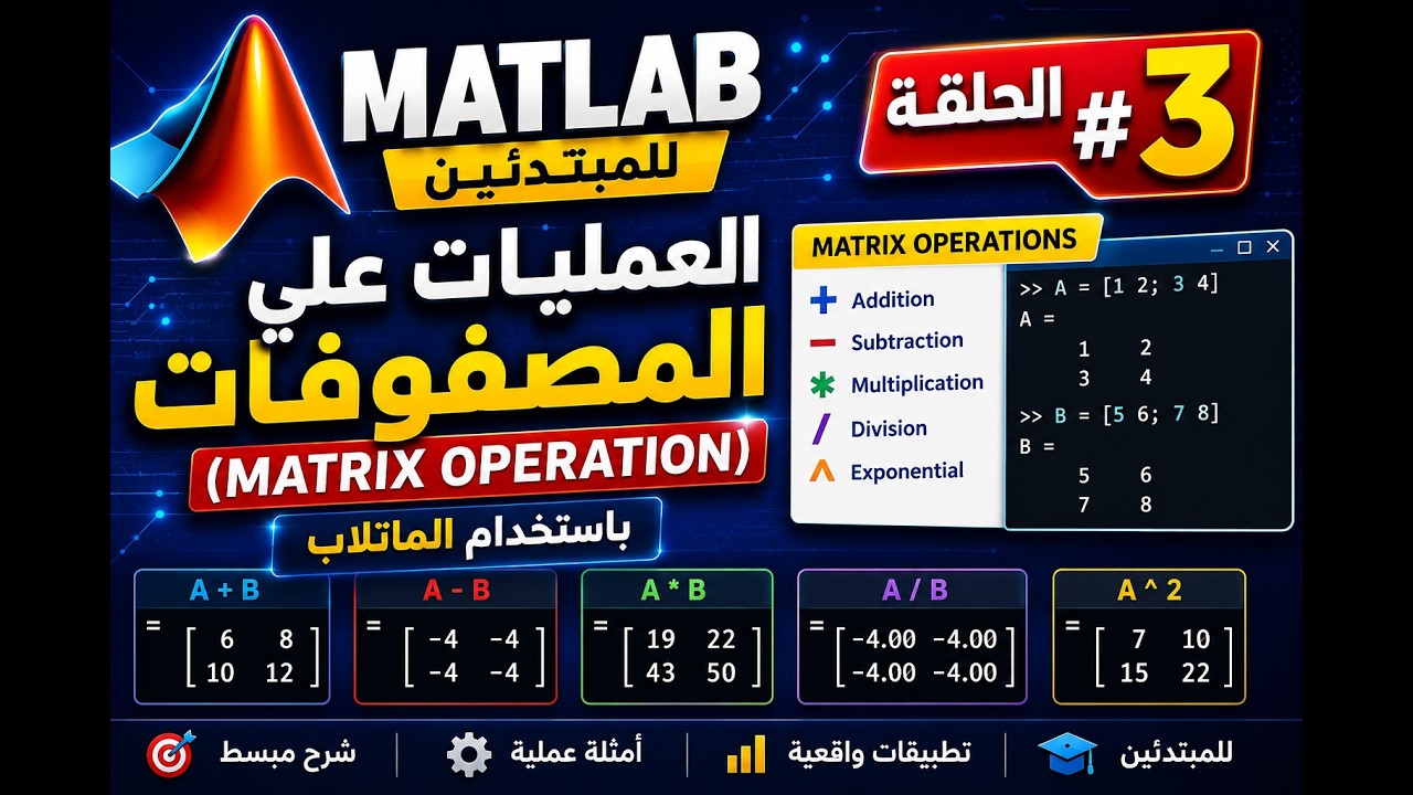 الحلقة #3 العمليات علي المصفوفات  (MATRIX OPERATION) باستخدام الماتلاب