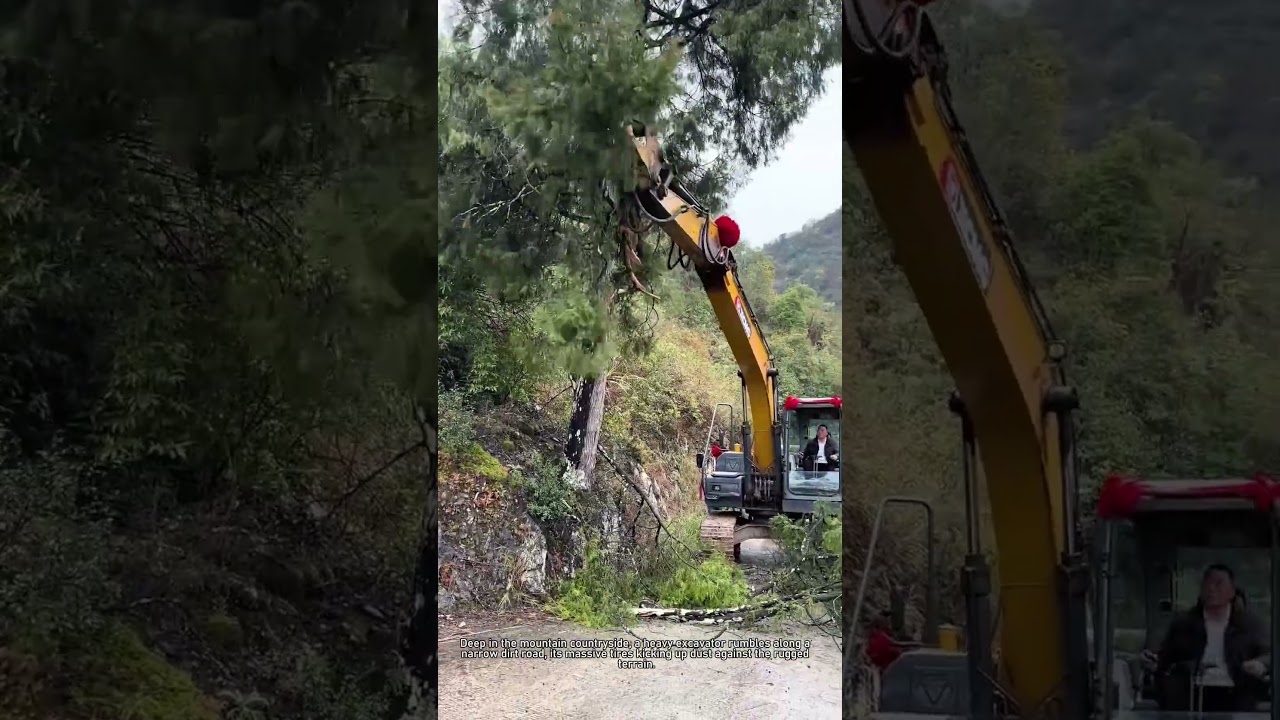 Excavator Clears Road Obstacles: Rural Road Maintenance 🚜