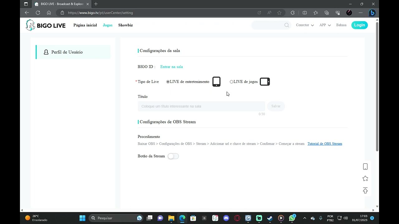 Como configurar Streamlabs ou OBS para fazer Live na BIGO