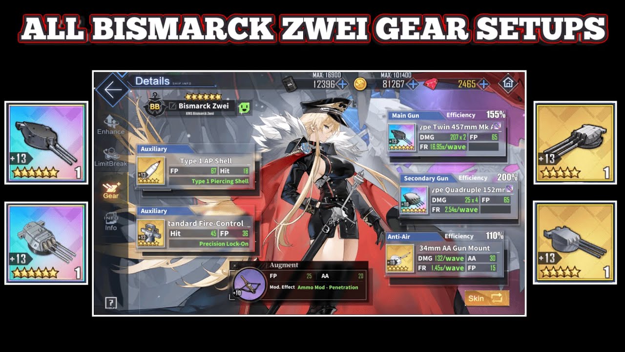 ALL KMS BISMARCK ZWEI GEAR SETUPS!! | Azur Lane