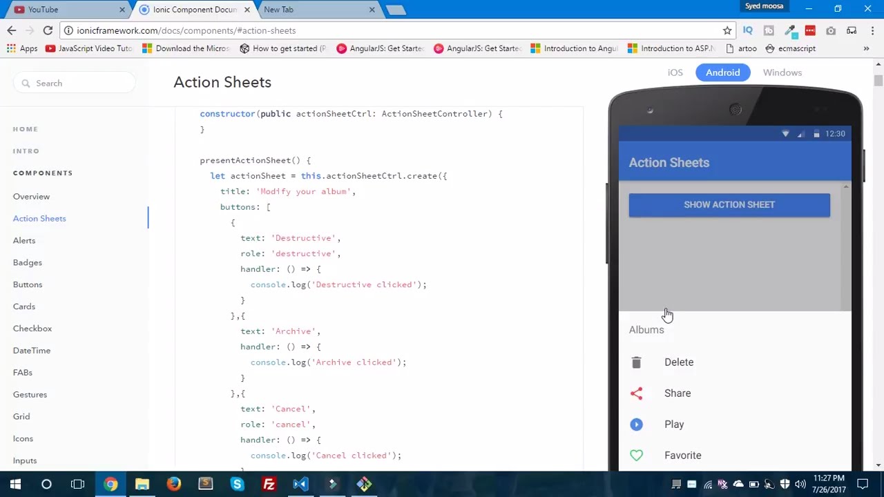 Ionic 3 - ActionSheet