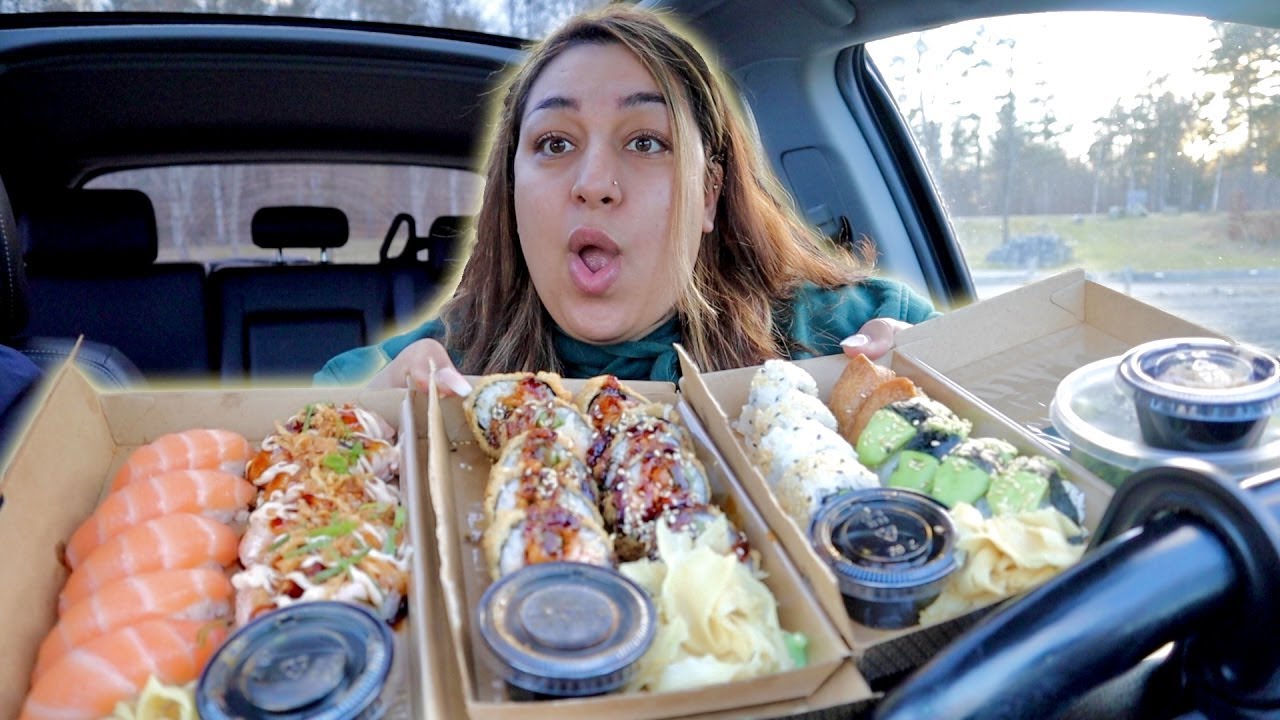 HUGE SUSHI MUKBANG | ABURI SALMON | RAW SALMON | CRUNCHY ROLLS | COLLAB w/ @PandaEats ASMR