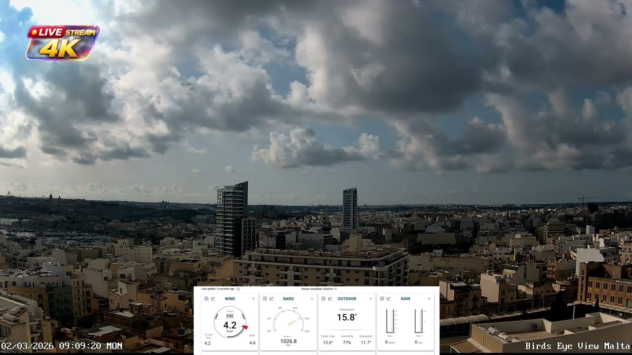 LIVE Malta Cam 4K - Real City Sound - 24/7