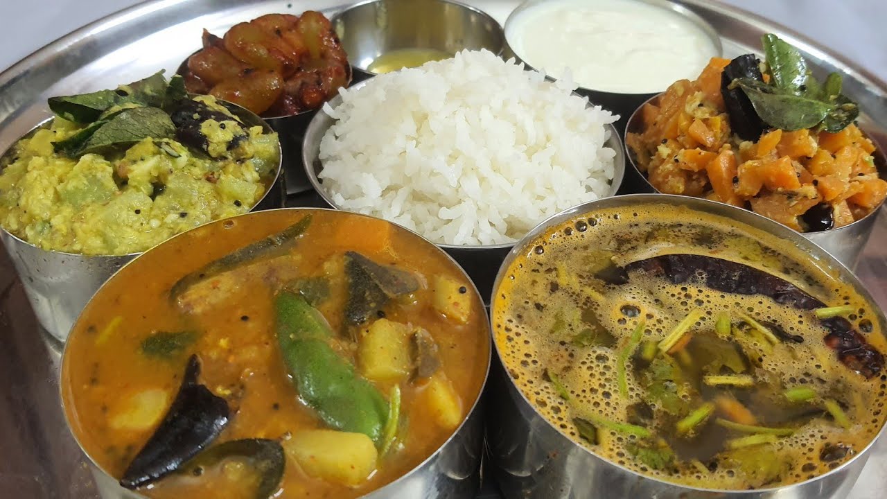 OPOS Urulai sambar, Chow chow kootu, Carrot Poriyal, Paruppu Rasam, grapes oorugai