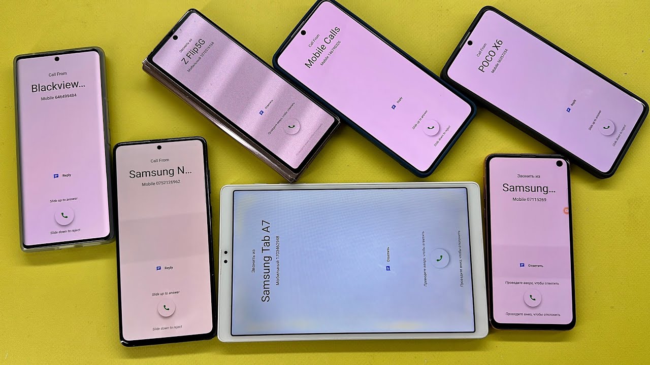 7 Phones incoming Call Samsung Tab A7 lite + Samsung S10E + Poco + Xiaomi + BlackView + Z Fold2