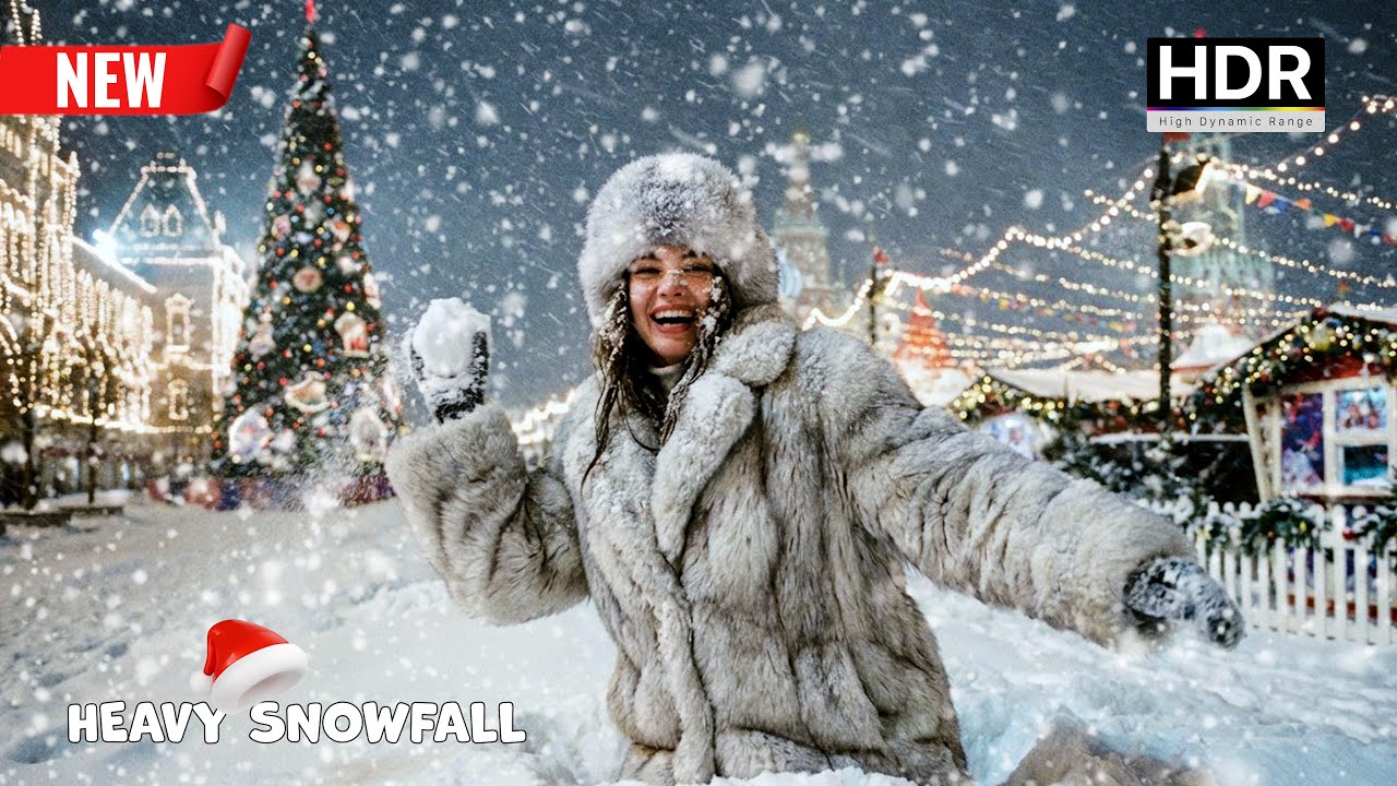 ❄️ СИЛЬНЫЙ СНЕГОПАД В МОСКВЕ • Зимняя прогулка по России • Рождество и Новый год 2026 • 4K HDR