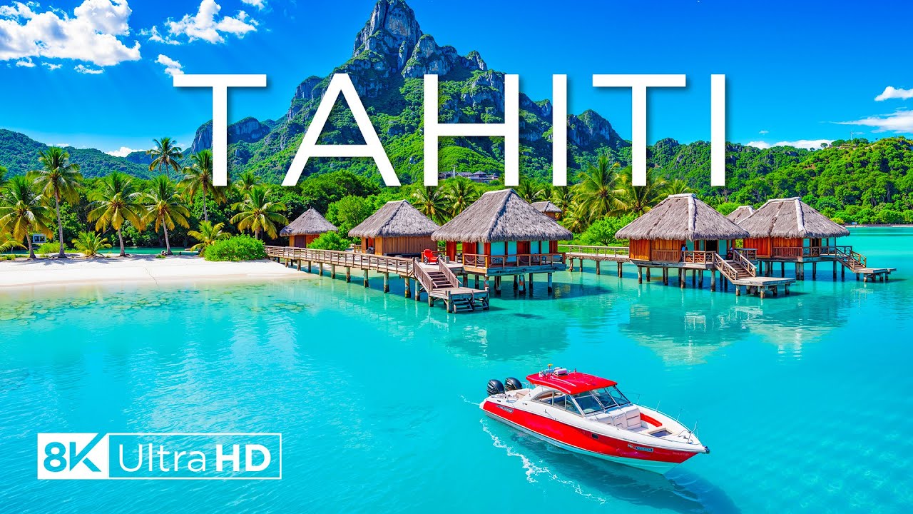 Таити 8K — бирюзовые лагуны, чёрные песчаные пляжи, тропические леса в горах Французской Полинезии