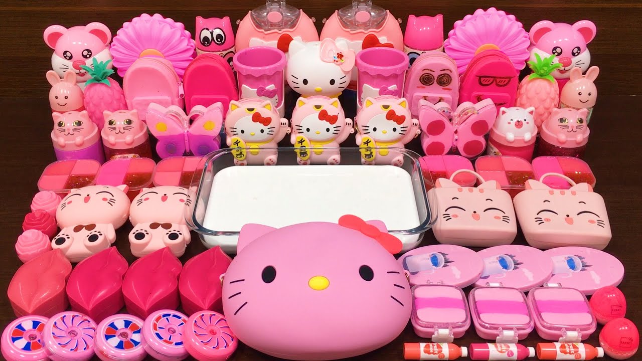 PINK HELLO KITTY Slime! Mixing Random Things into GLOSSY Slime! Satisfying Slime Videos 