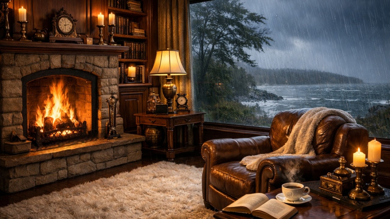 Feel Safe and Relax I Cozy Home, Crackling Fire & Rain I  For Reading, Relax #calmness